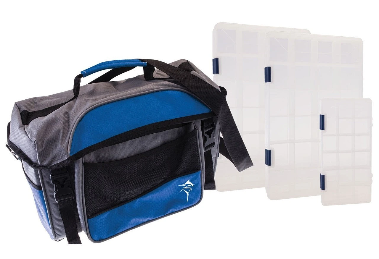 Jarvis Walker Medium Lure Bag With 3 Tackle Trays - Blue Grey 1 Jarvis Walker Medium Lure Bag With 3 Tackle Trays - Blue Grey