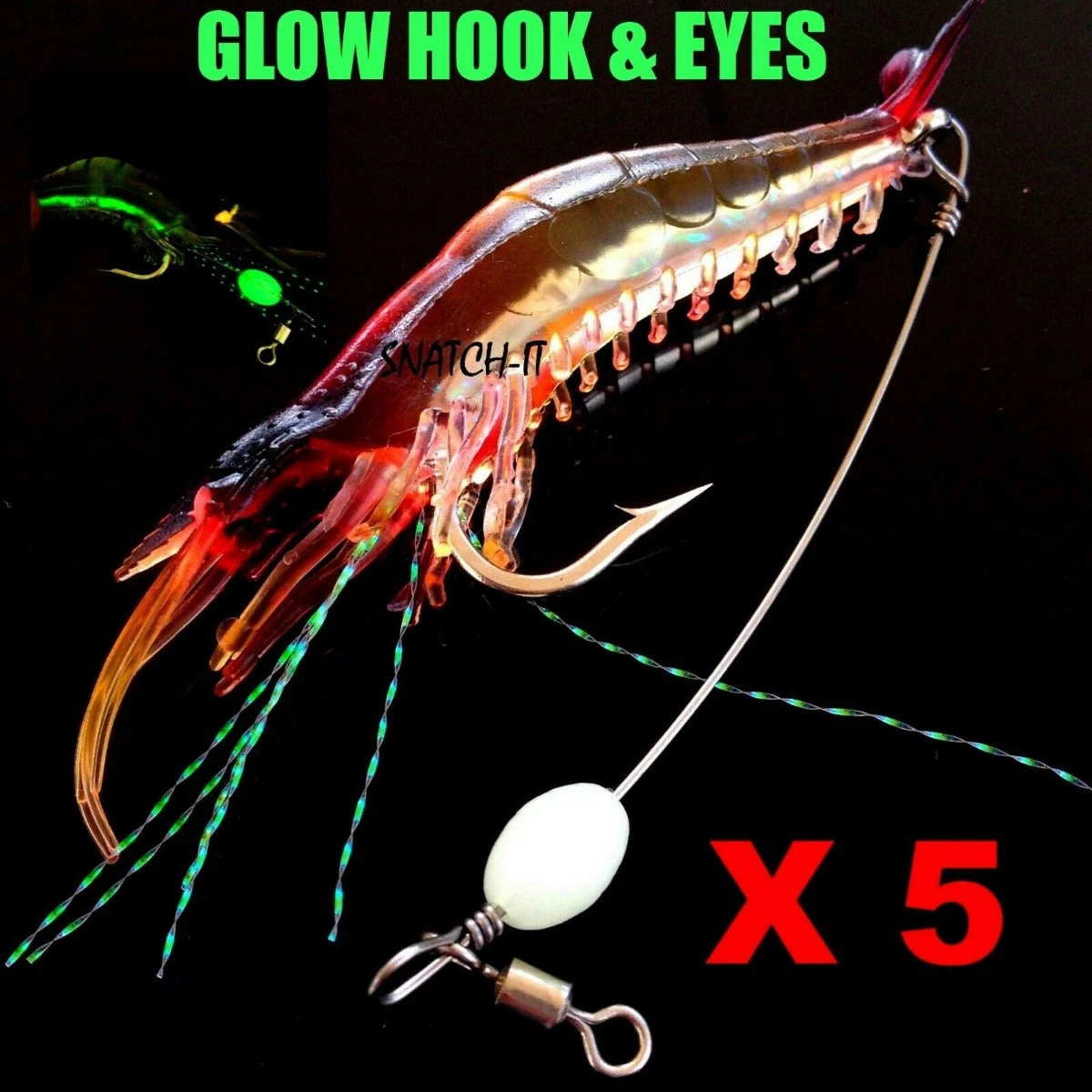 5 Pack Rigged Shrimp Soft Plastic Lures With Lumo Bead And Wire For Flathead Bream Cod Bass 1 5 Pack Rigged Shrimp Soft Plastic Lures With Lumo Bead And Wire For Flathead Bream Cod Bass